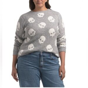 Cupcakes and Cashmere Cozy Gray Skull Pattern Sweater 2x Plus Size